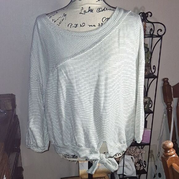 Anthropologie Postmark Striped Off-Shoulder Top with Tie Front Xlarge - Picture 1 of 9